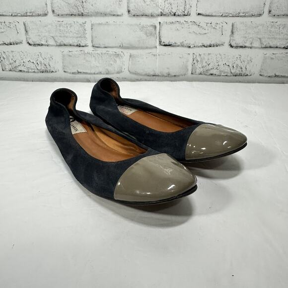Lanvin Blue Suede And Gray Beige Cap Toe Ballerina Flats Womens Size 8.5 / 40.5 - Picture 5 of 9